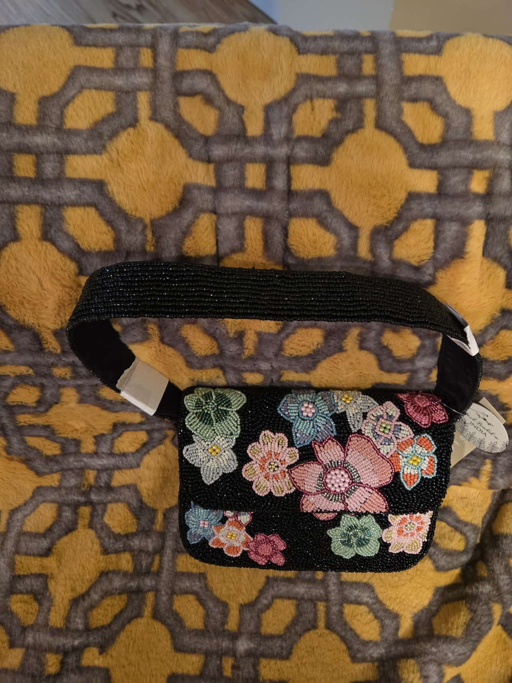 Viral Beaded Floral Crossbody Bag - Black with Multicolor Flowers - Picture 3 of 5